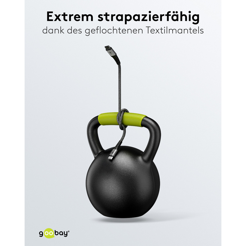Goobay USB-C™-Textilkabel, 60 W, Power Delivery, 1,5 m, Schwarz-grau
