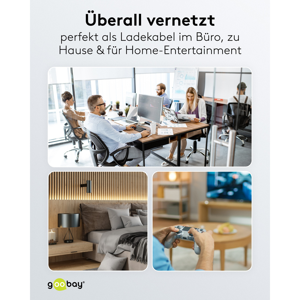 Goobay USB-C™-Textilkabel, 60 W, Power Delivery, 1,5 m, Schwarz-grau