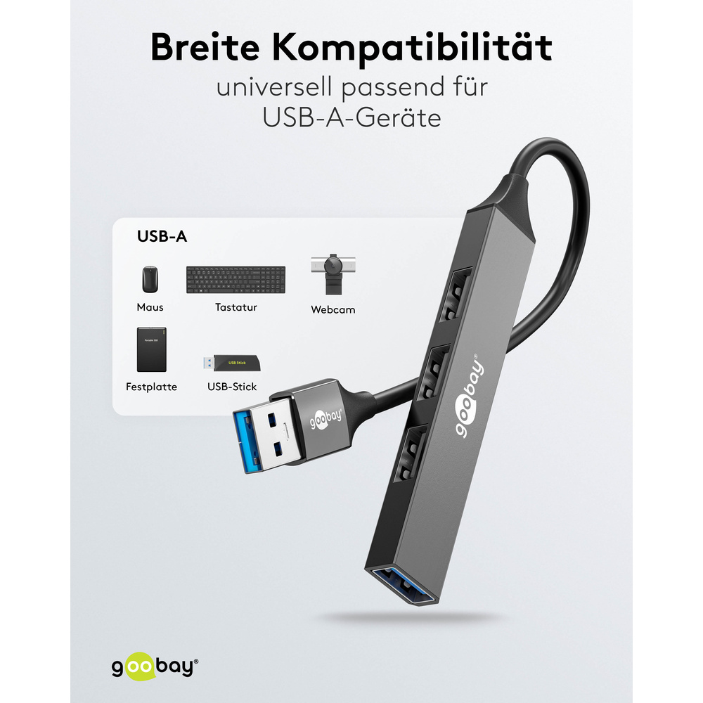 Goobay Slim 4-Port USB-Hub, USB-A auf USB-A, 5 Gbit/s