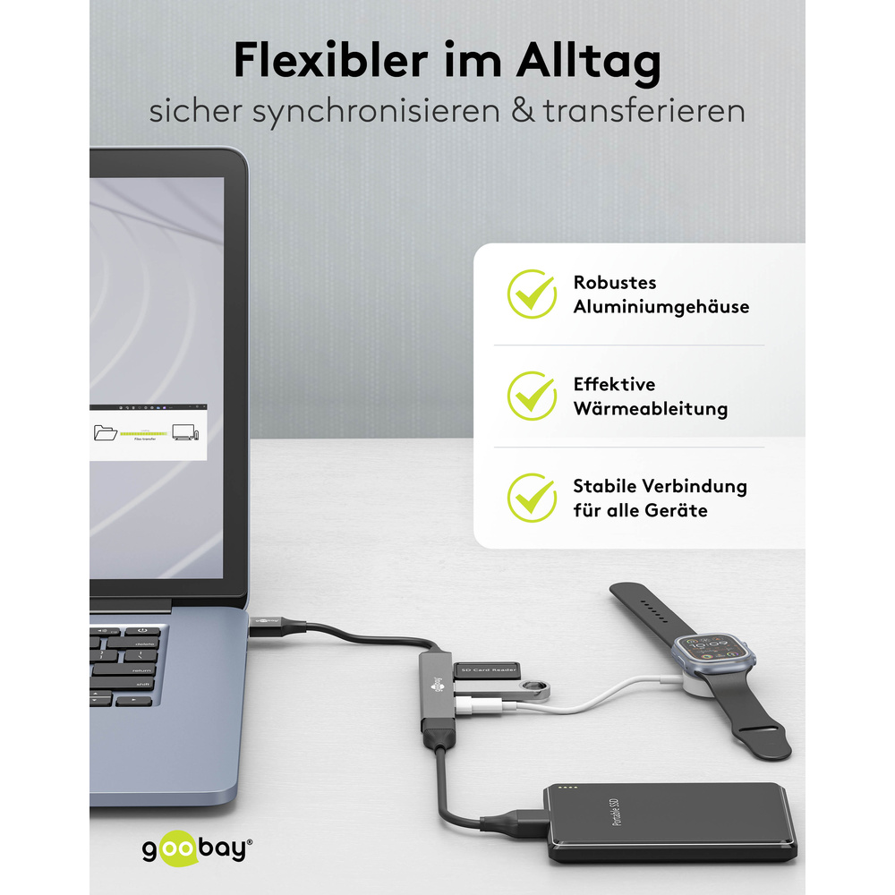 Goobay Slim 4-Port USB-Hub, USB-A auf USB-A, 5 Gbit/s