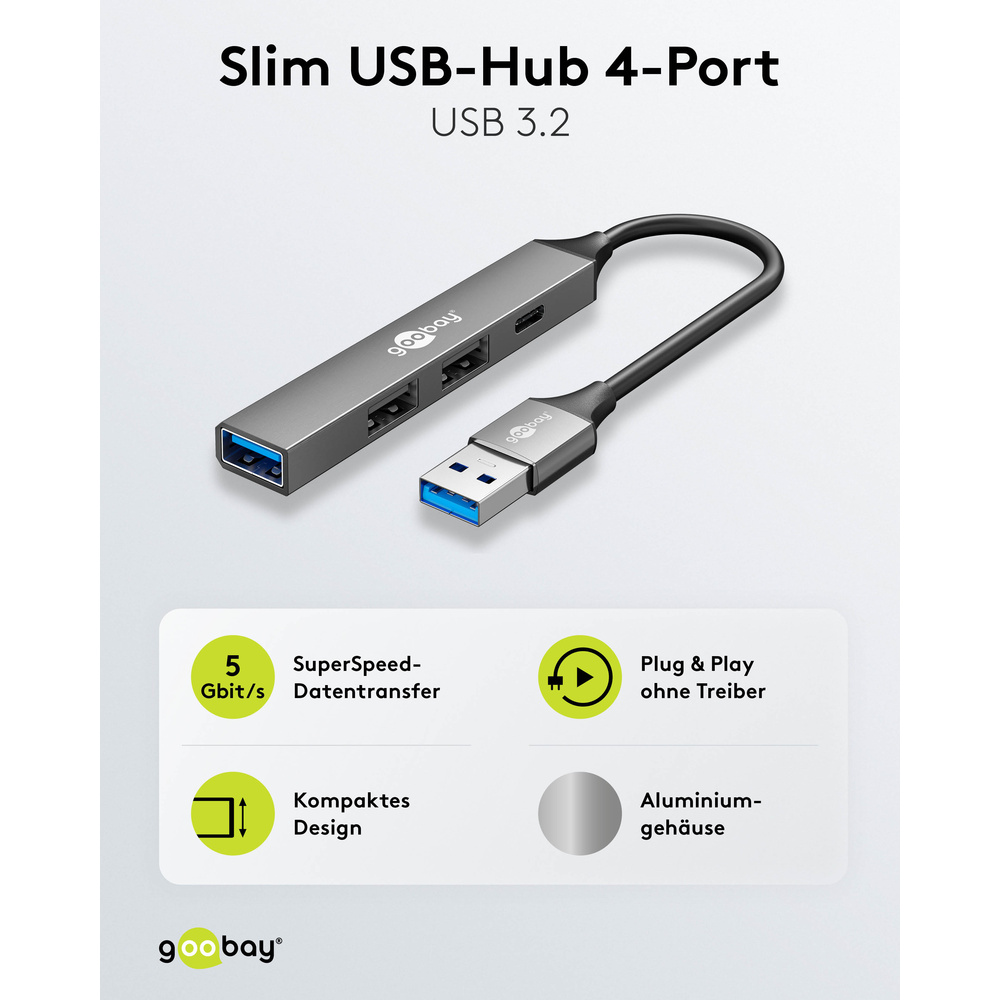Goobay Slim 4-Port USB-Hub, USB-A auf USB-C™/USB-A, 5 Gbit/s