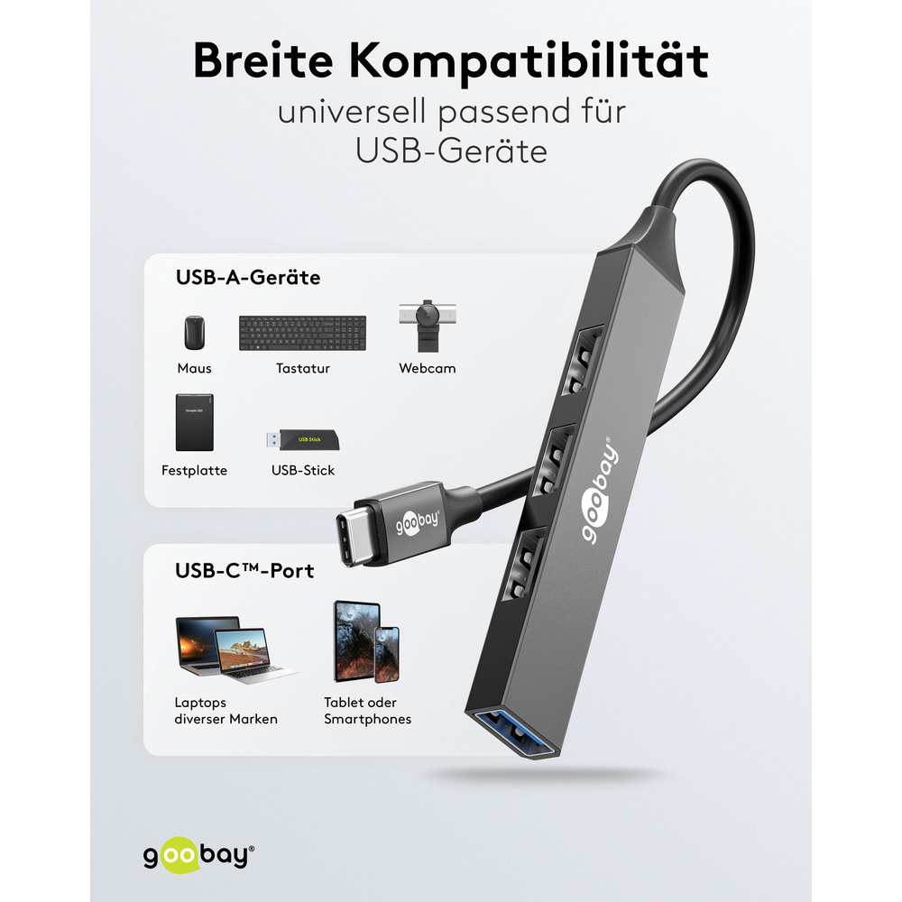 Goobay Slim 4-Port USB-Hub, USB-C™ auf USB-A, 5 Gbit/s