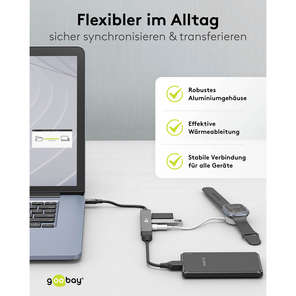 Goobay Slim 4-Port USB-Hub, USB-C™ auf USB-A, 5 Gbit/s