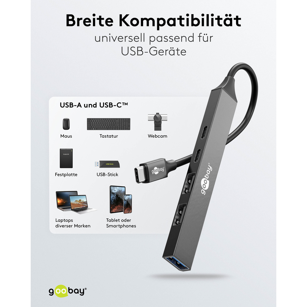 Goobay Slim 5-Port USB-Hub, USB-C™ auf USB-C™/USB-A, 5 Gbit/s