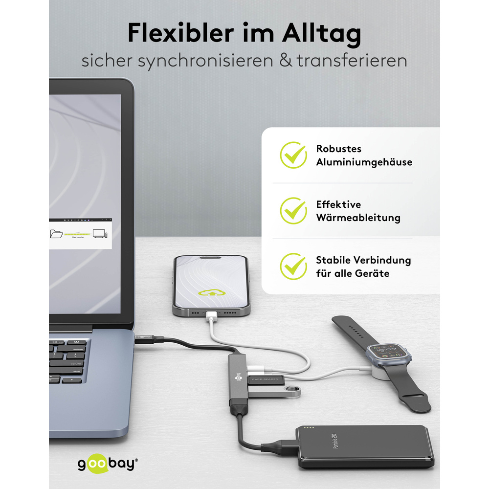 Goobay Slim 5-Port USB-Hub, USB-C™ auf USB-C™/USB-A, 5 Gbit/s
