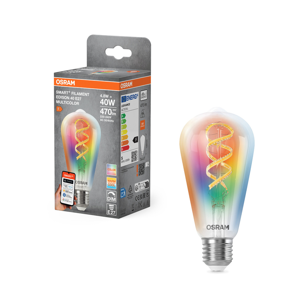 SMART+ Smart Home E27 LED-Lampe ,WLAN, dimmbar, IP20, RGBWW, Filament, Klar