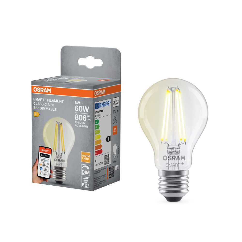 SMART+ Smart Home LED-Lampe E27, WLAN, dimmbar, IP20, warmweiß, Klar