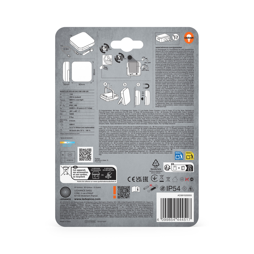 Osram Solar-Leuchte, USB, Grau