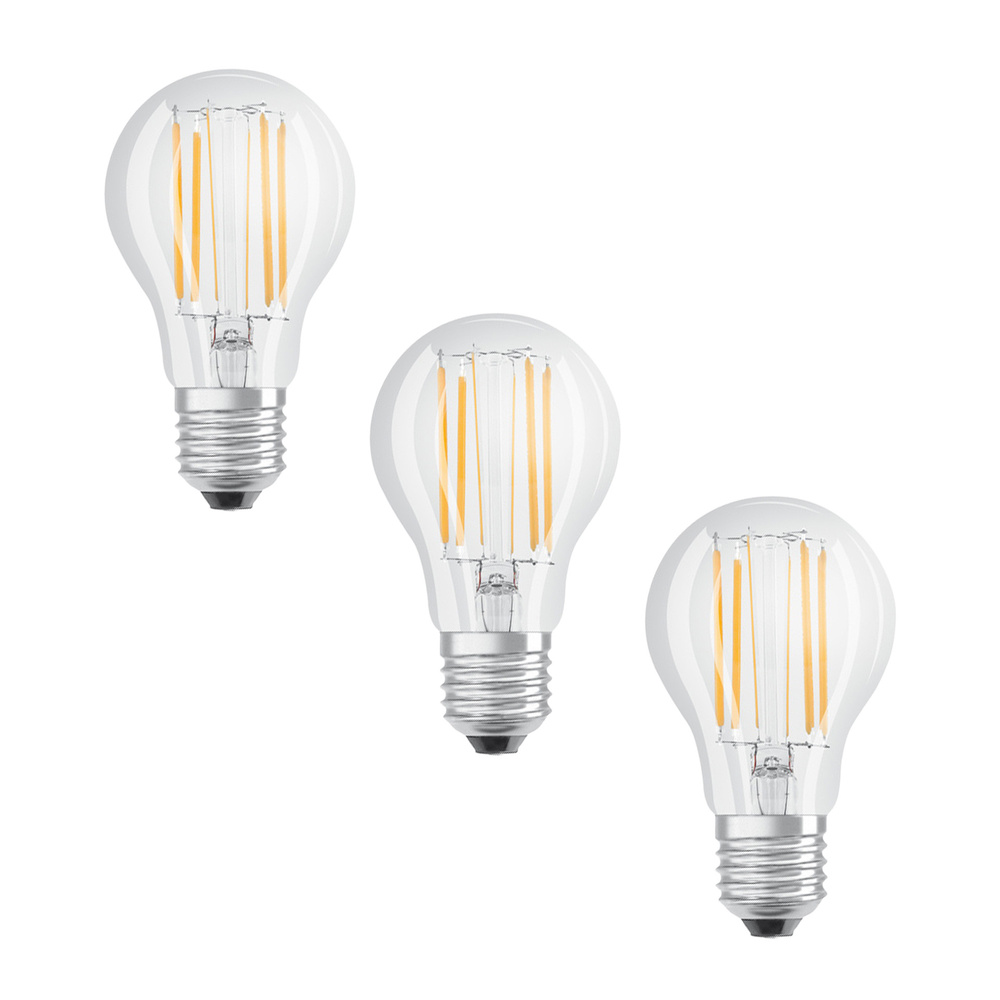 Osram LED Base Classic A 75 Filament, 7.5W, 1055 lm, E27, warmweiß, klar, 3-er Pack