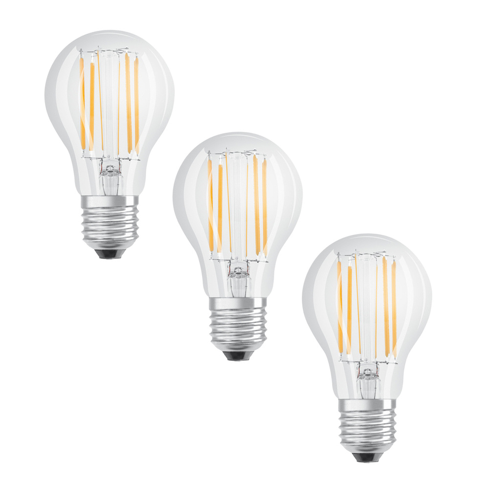Osram LED Base Classic A 75 Filament, 7,5 W, 1055 lm, E27, kaltweiß, klar, 3er Pack