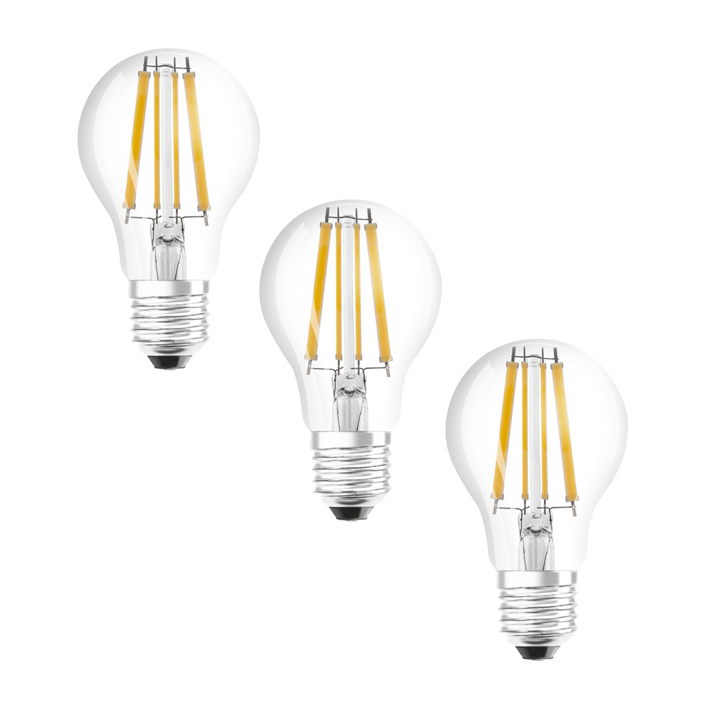 Osram LED Base Classic A 100 Filament, 11 W, 1521 lm, E27, kaltweiß, klar, 3er Pack