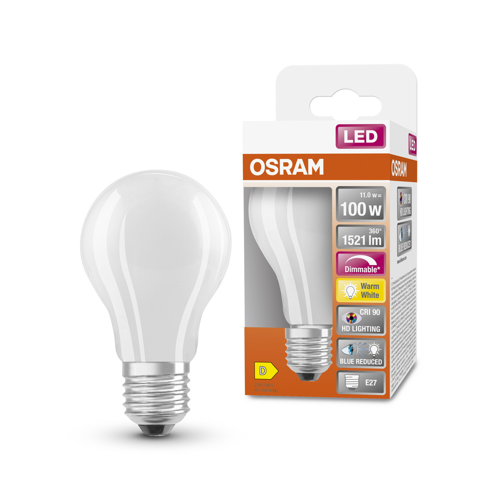 Osram LED Superstar Plus Classic A 100 Filament, 11 W, 1521 lm, E27, dimmbar, warmweiß, matt