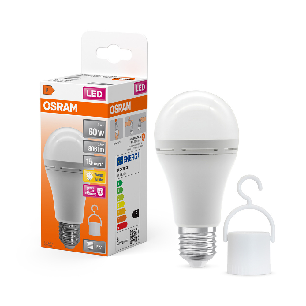 Osram LED Classic A 60 Rechargeable, 8 W, 806 lm, E27, warmweiß, matt, Akku-Notlicht