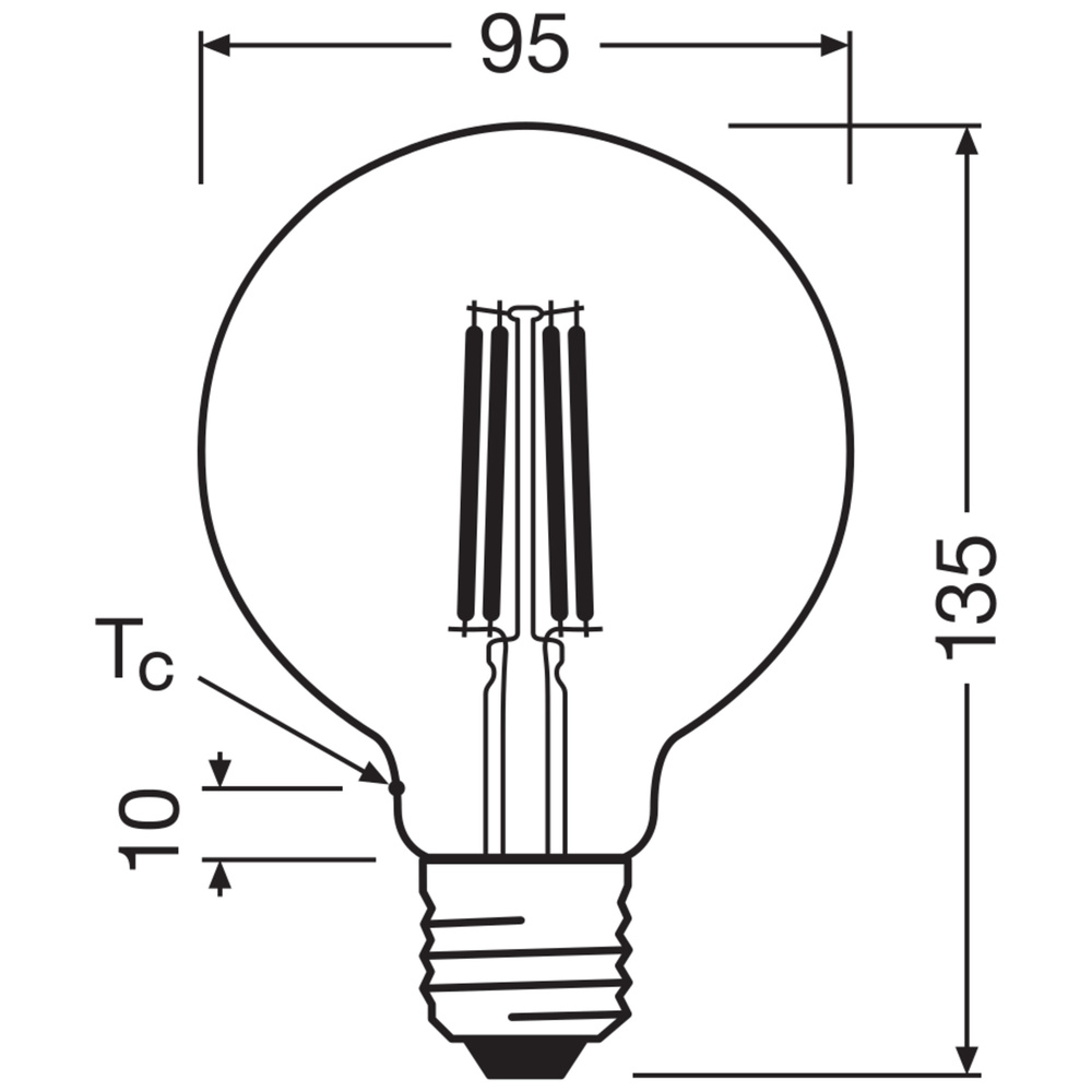 Osram LED Classic Globe 95 60, Filament, EEK A, 3,8 W, 806 lm, E27, warmweiß, klar