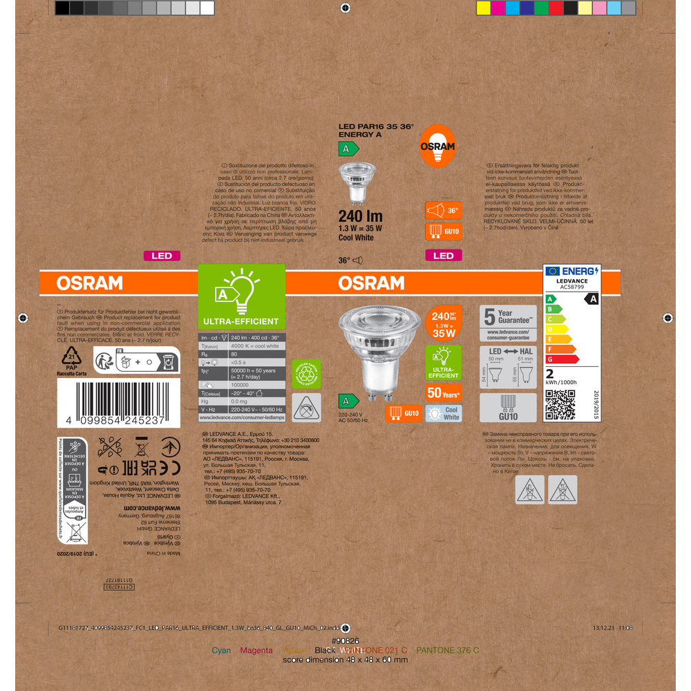 Osram LED PAR16 35 36°, 1,3 W, 240 lm, GU10, EEK A, kaltweiß