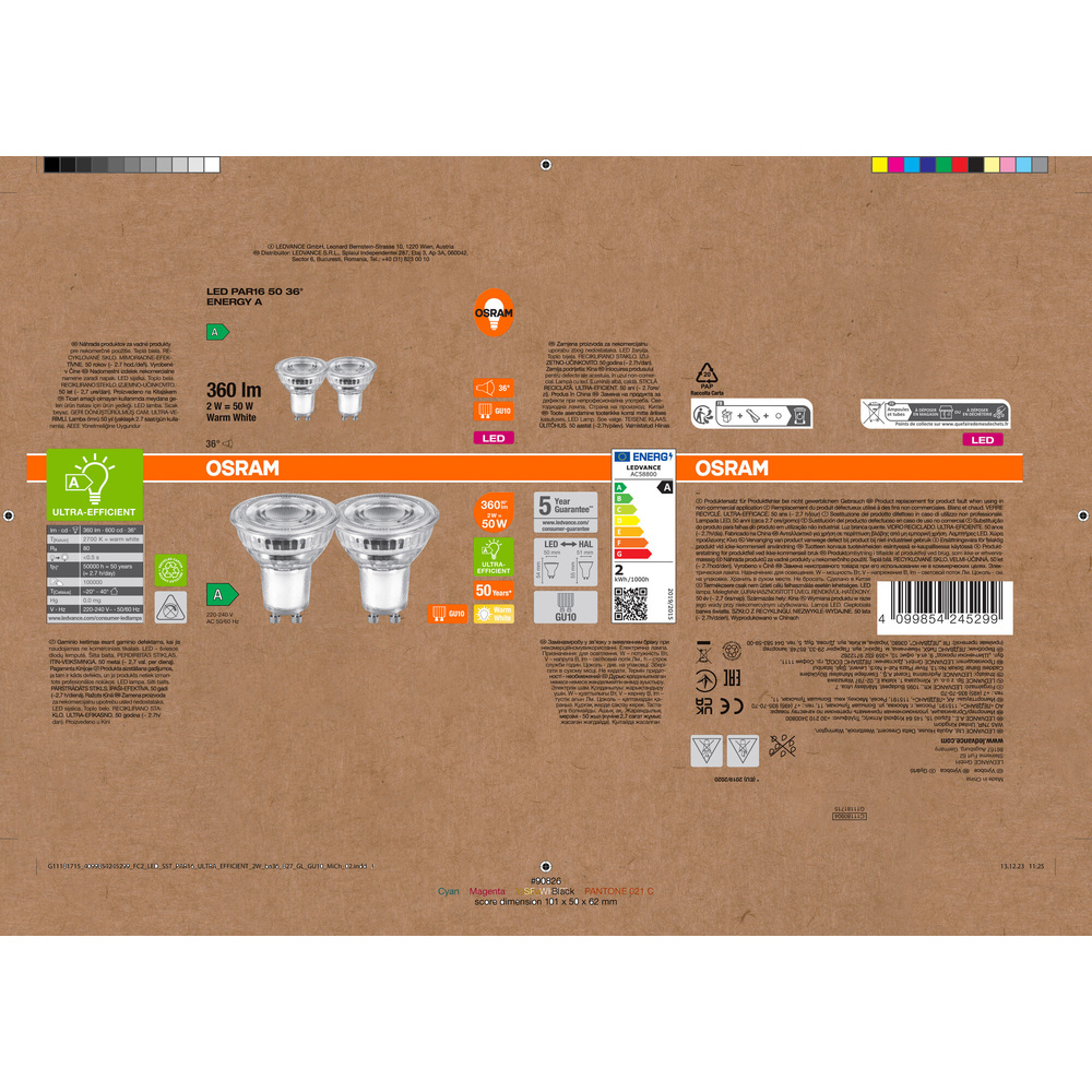 Osram LED PAR16 50 36°, 2 W, 360 lm, GU10, EEK A, warmweiß, 2er Pack