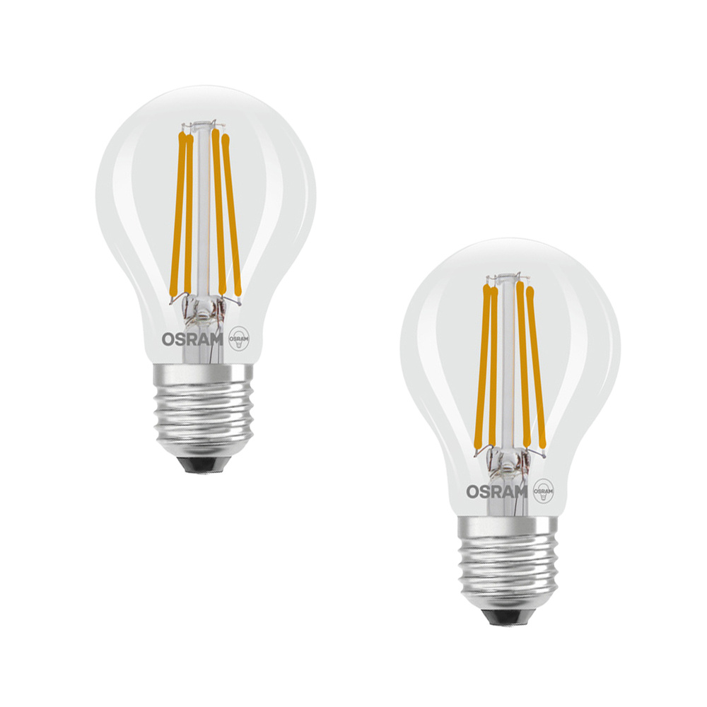 Osram LED Classic A 60, Filament, EEK A, 3,8 W, 806 lm, E27, warmweiß, klar, 2er Pack
