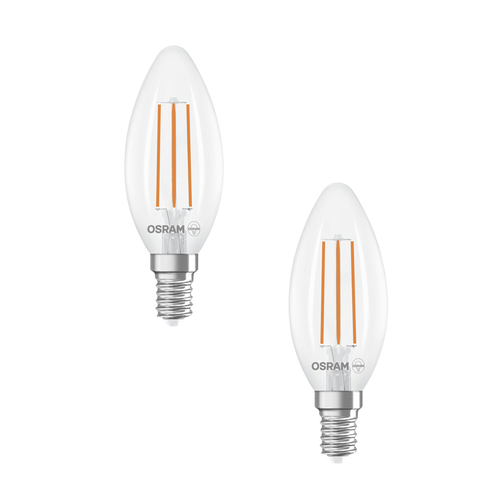 Osram LED Classic B 40, Filament, EEK A, 2,2 W, 470 lm, E14, warmweiß, klar, 2er Pack
