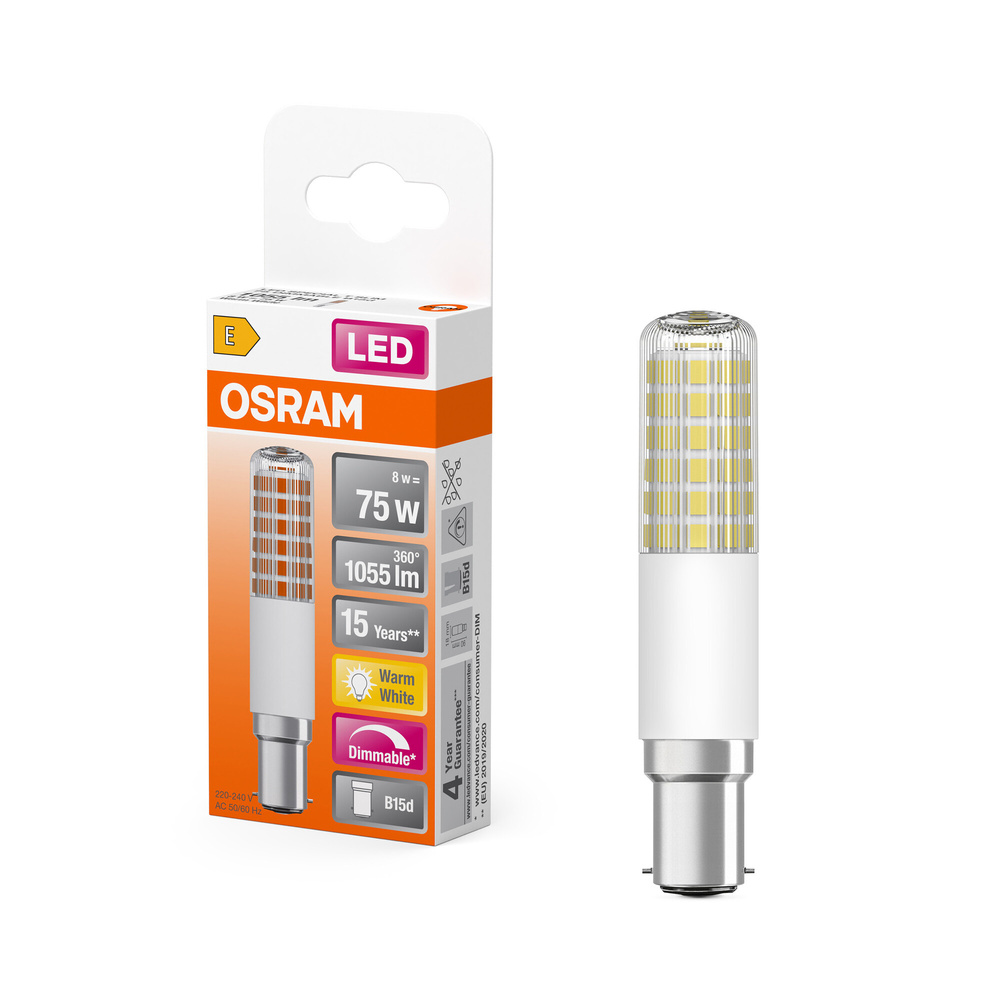 Osram LED T Slim 75 320° DIM, 8 W, 1055 lm, B15d, 2700 K, klar, dimmbar