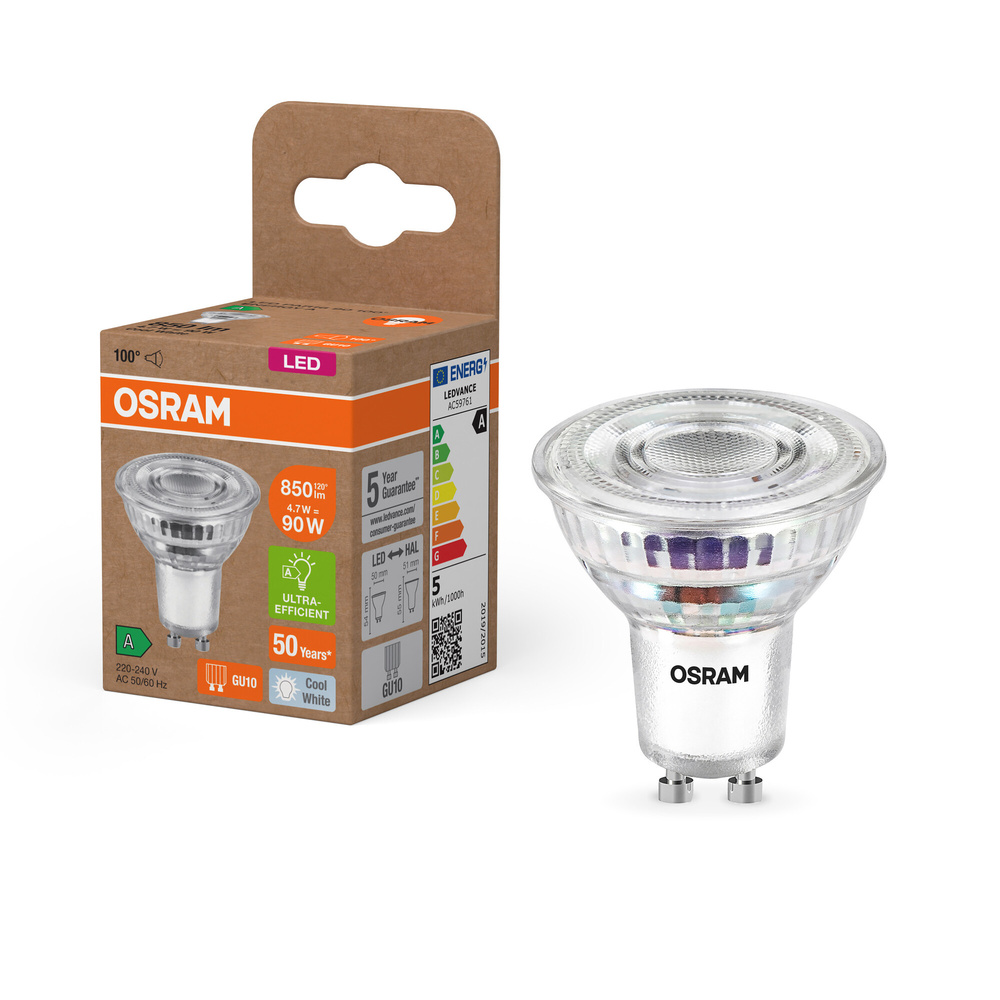 Osram LED PAR16 90 100°, 4,7 W, 850 lm, GU10, EEK A, kaltweiß
