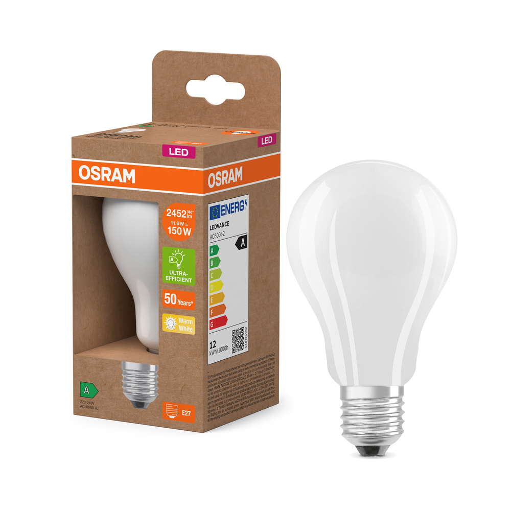 Osram LED Classic A 150 Filament, 11,6 W, 2452 lm, E27, 2700 K, matt