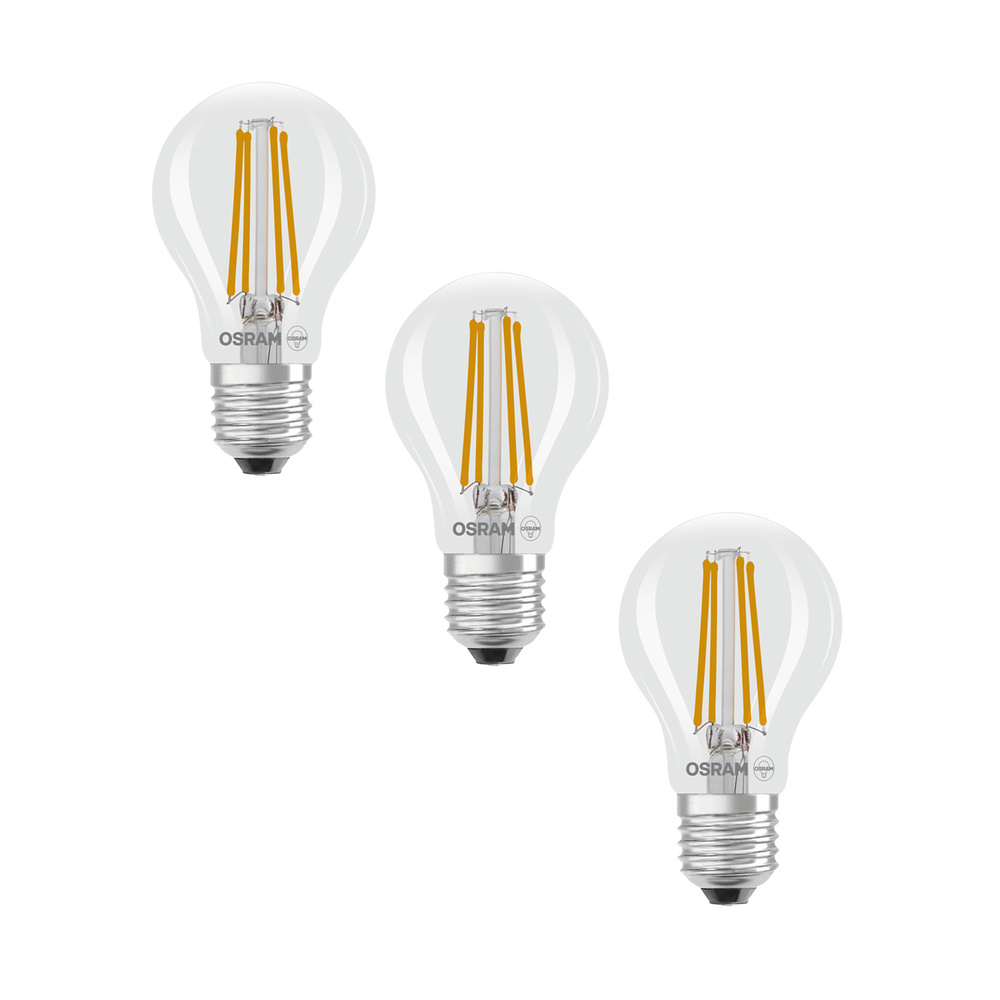 Osram LED Classic A 60, Filament, EEK A, 3,8 W, 806 lm, E27, warmweiß, klar, 3er Pack