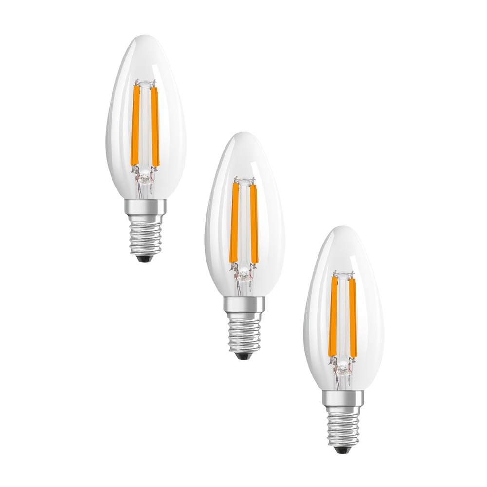 Osram LED Classic B 40, Filament, EEK A, 2,2 W, 470 lm, E14, warmweiß, klar, 3er Pack