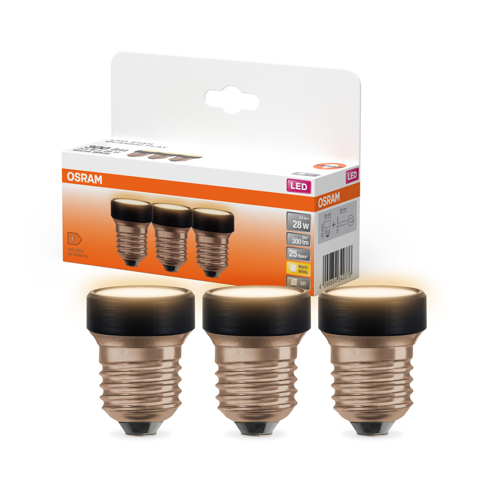 Osram Ultrakompakte Designlampe LED STAR FLAT 28, 3,5 W, 300 lm, E27, 2700 K, matt, 3er Set