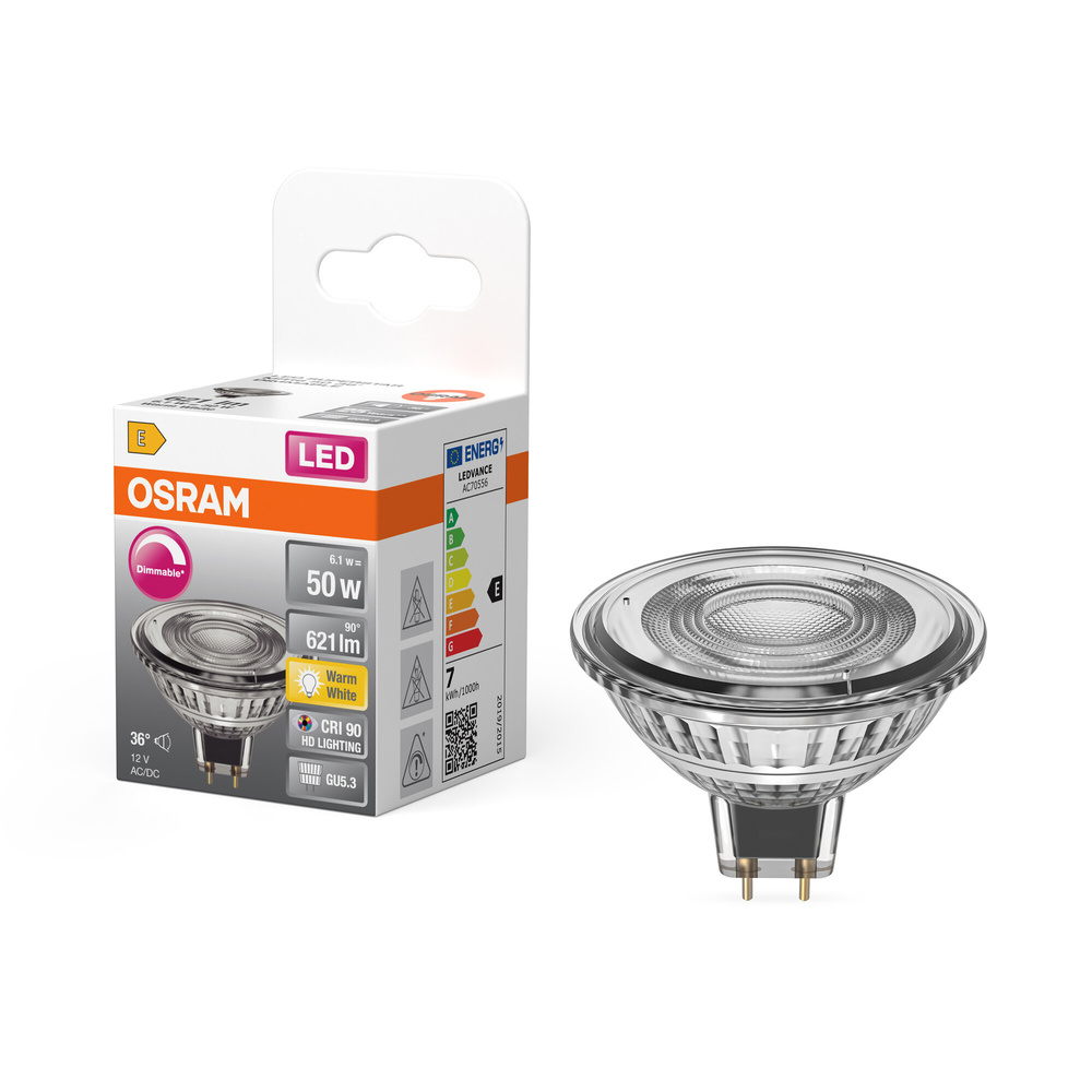 Osram LED Superstar MR16 50 36°, 6,1 W, 621 lm, GU5.3, EEK E, dimmbar, warmweiß