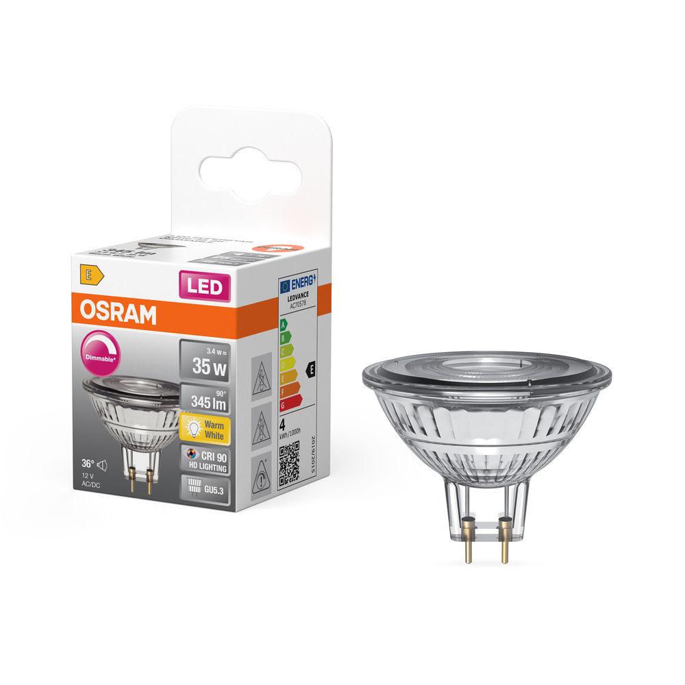 Osram LED Superstar MR16 35 36°, 3,4 W, 345 lm, GU5.3, EEK E, dimmbar, warmweiß