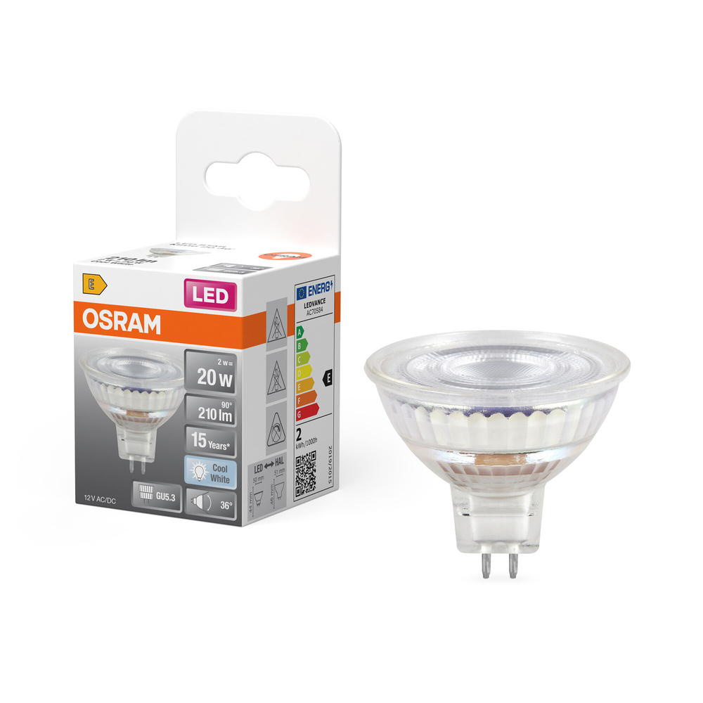 Osram LED Star MR16 20 36°, 2 W, 210 lm, GU5.3, EEK E, kaltweiß