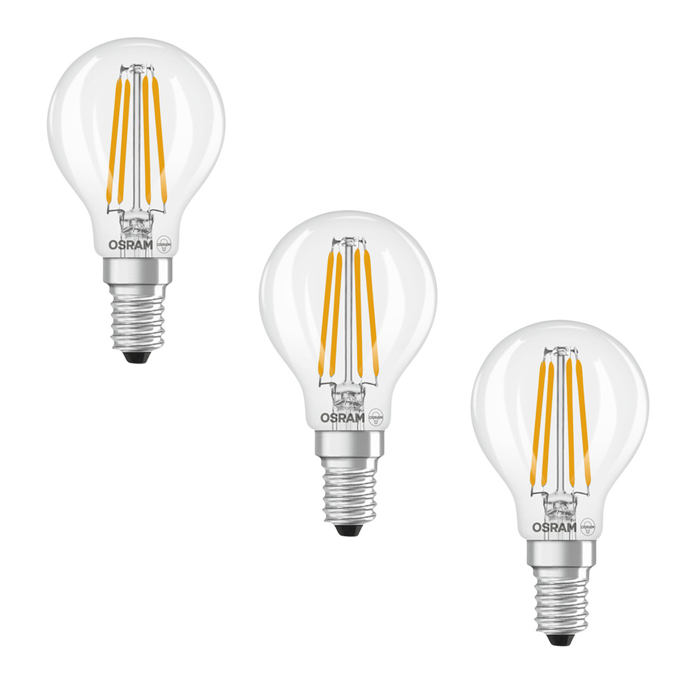 Osram LED Base Classic P 60 Filament, 5,5 W, 806 lm, E14, warmweiß, klar, 3er Pack