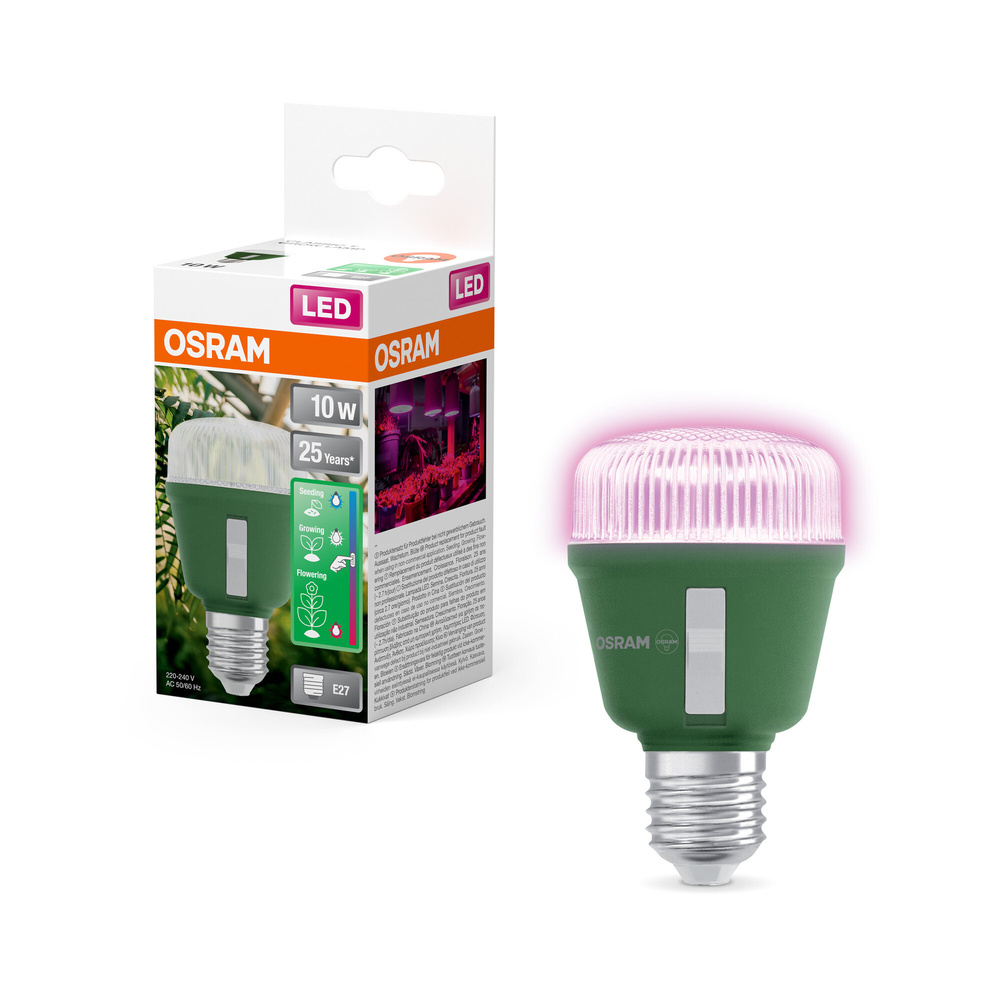 Osram 3-Lichtspektrum-Pflanzenlampe, 10 W, 330 lm, E27, klar, LED STAR GROW T 60