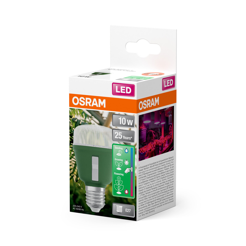 Osram 3-Lichtspektrum-Pflanzenlampe, 10 W, 330 lm, E27, klar, LED STAR GROW T 60