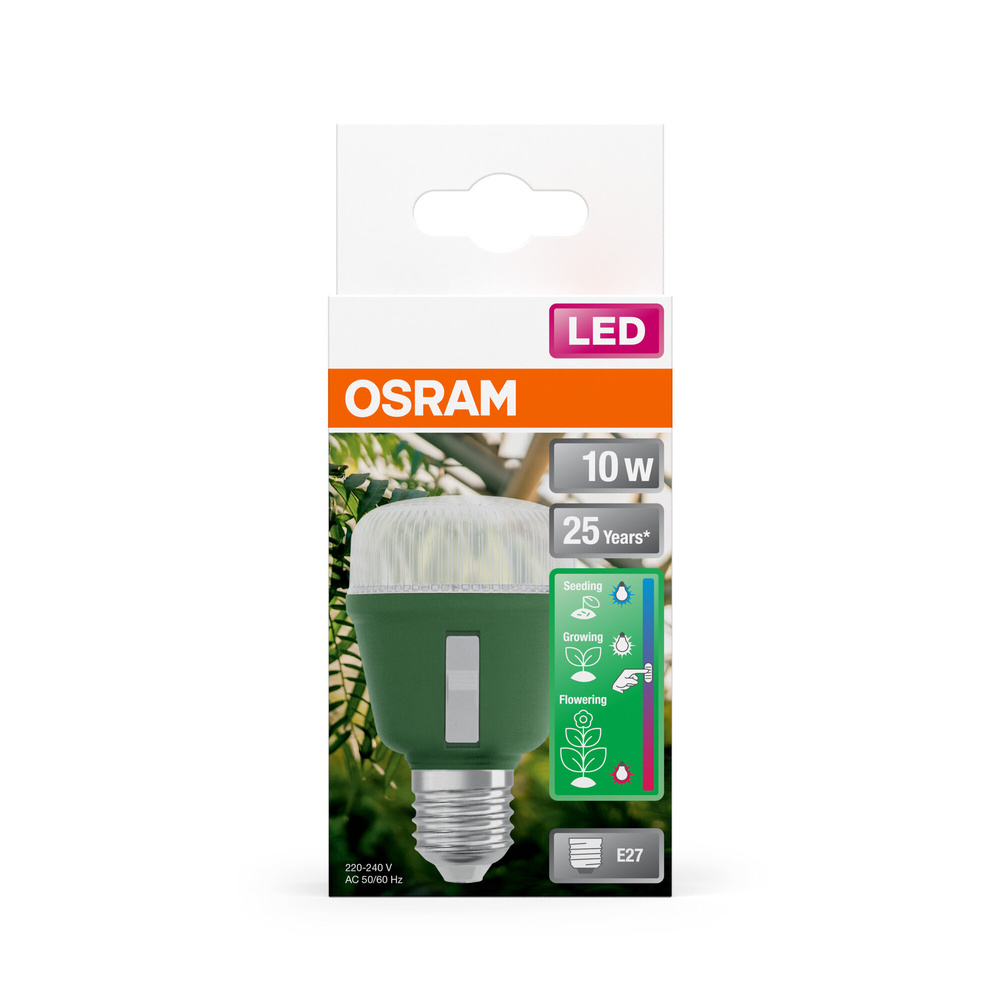 Osram 3-Lichtspektrum-Pflanzenlampe, 10 W, 330 lm, E27, klar, LED STAR GROW T 60