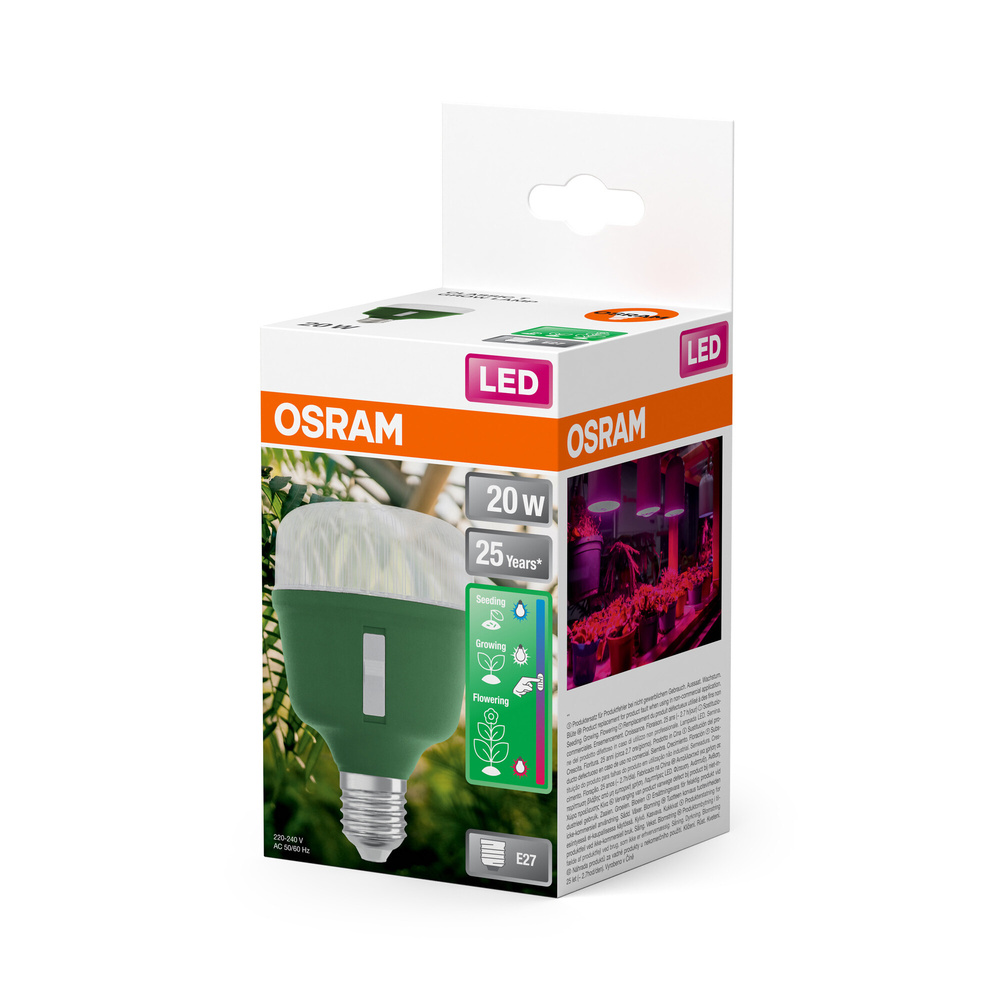 Osram 3-Lichtspektrum-Pflanzenlampe, 20 W, 650 lm, E27, klar,  LED STAR GROW T 80