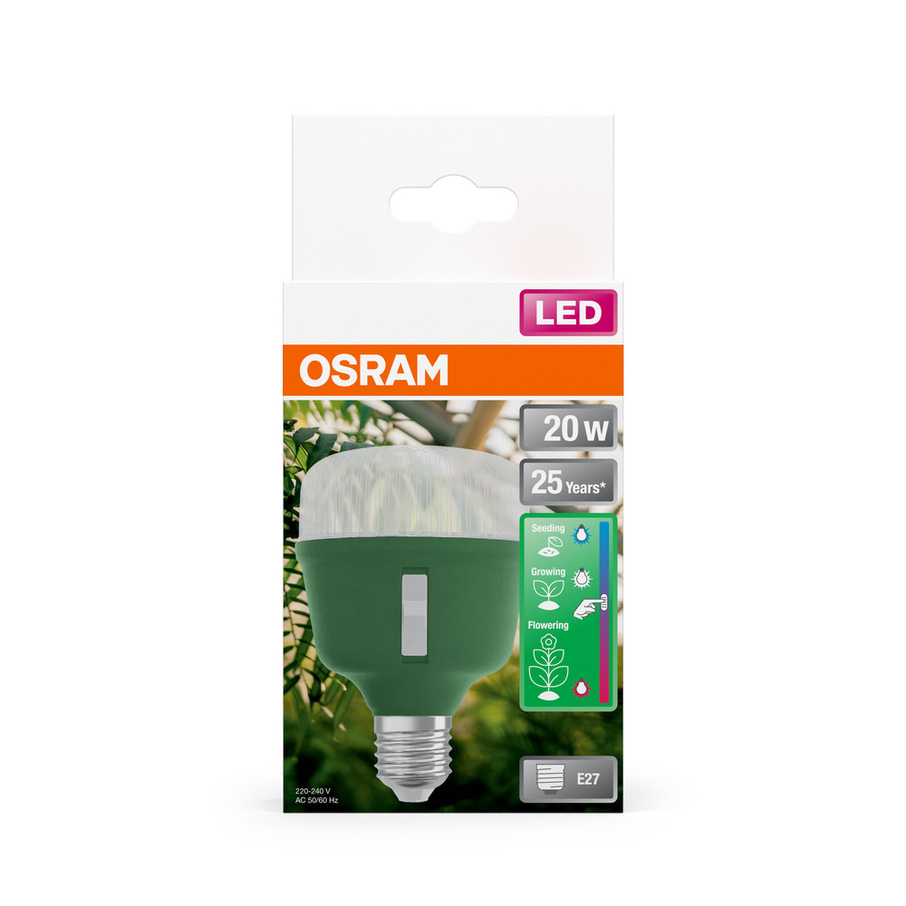 Osram 3-Lichtspektrum-Pflanzenlampe, 20 W, 650 lm, E27, klar,  LED STAR GROW T 80
