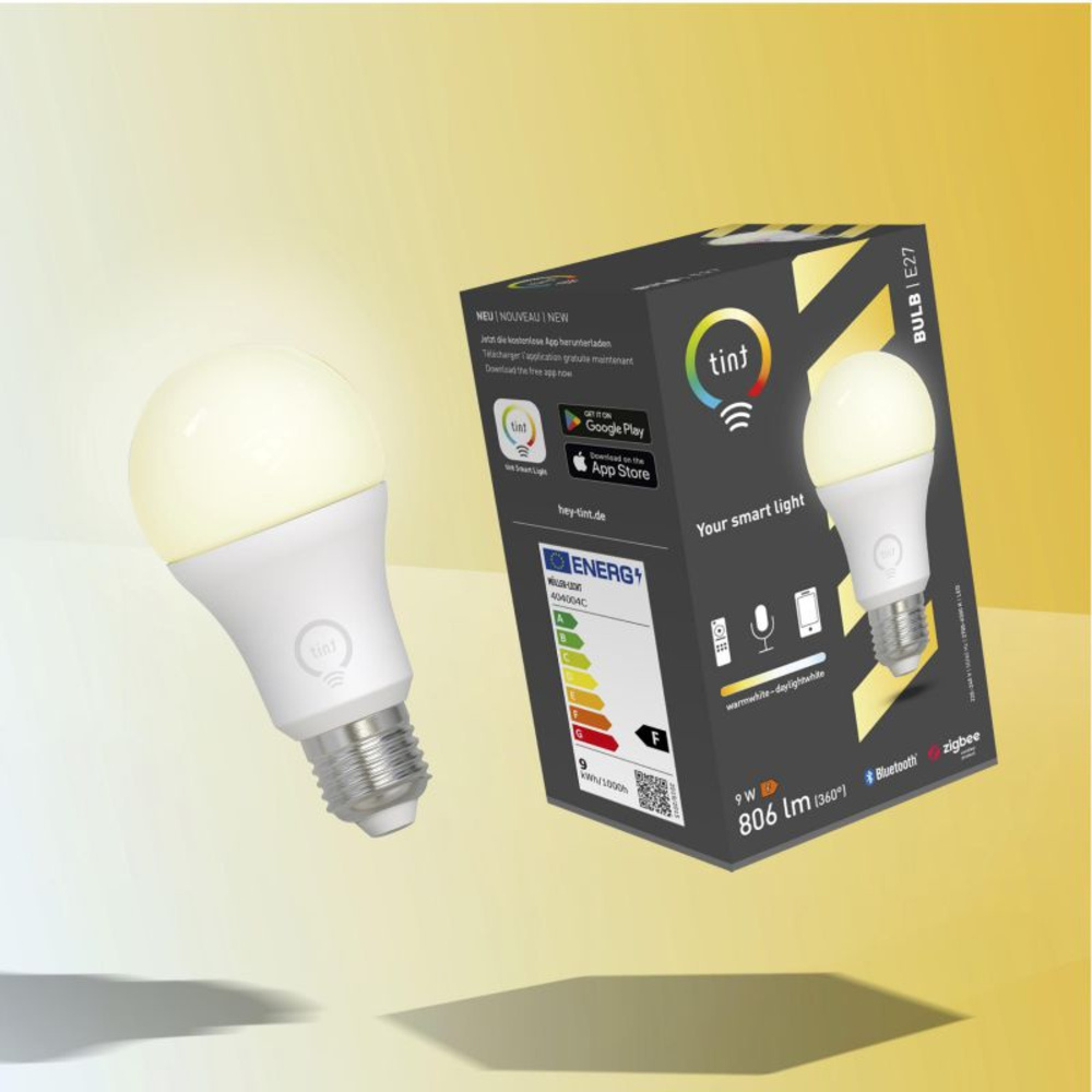 tint Smart Home LED-Birne E27, 9W, 806lm, weiß (2700–6500K),CCT, Bluetooth, Zigbee