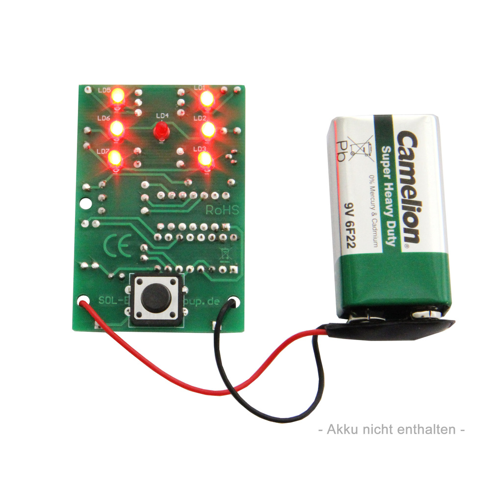SOL-EXPERT Elektronischer Würfel Lötbausatz, LED-Zufallsanzeige, Tastergesteuert