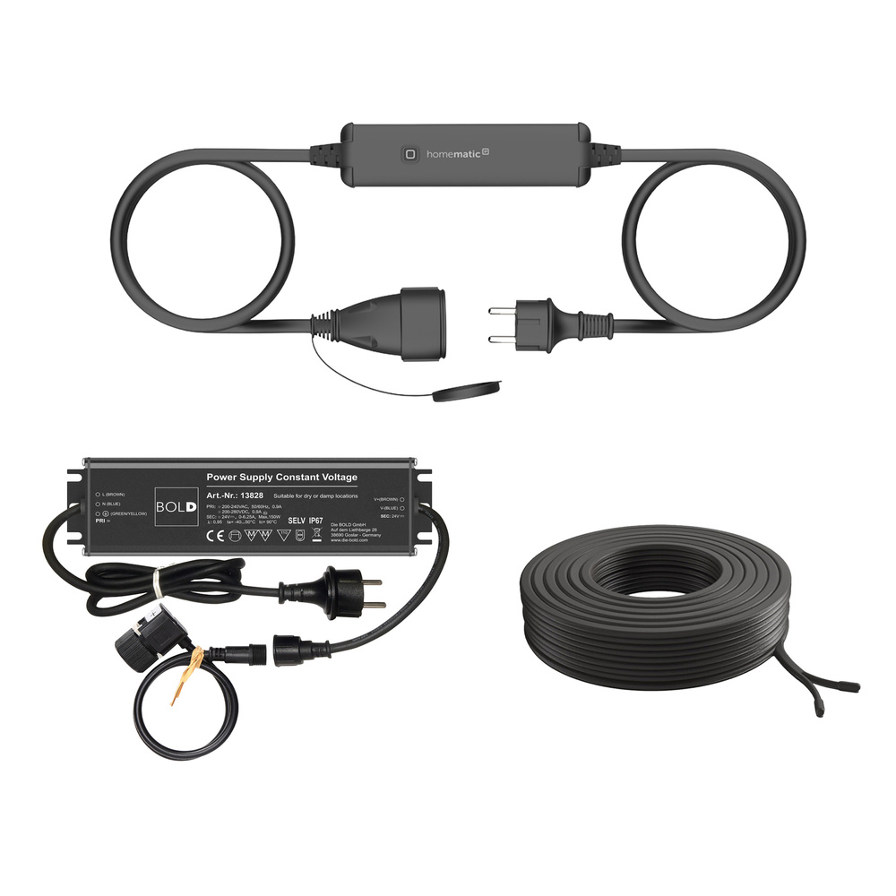 Die Bold Smart Home Set 24V-Garten mit Homematic IP Schaltmesskabel - außen, Kabel, Trafo, HmIP-PSMCO