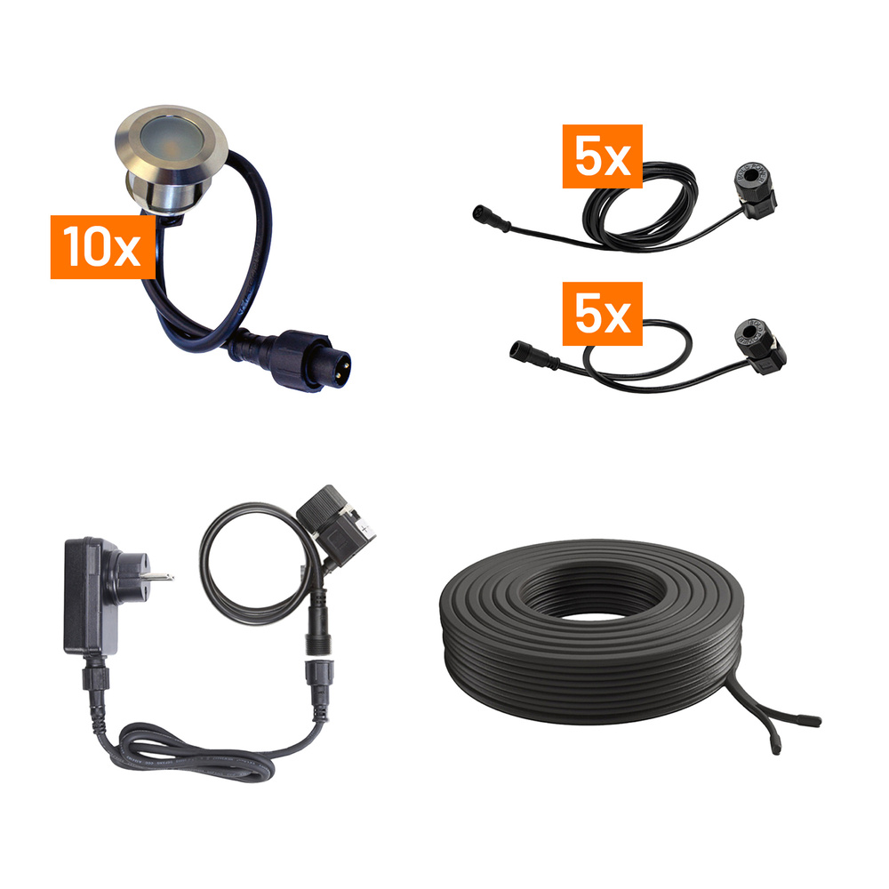 Die Bold Set 24V-Garten Bodeneinbauleuchten, 10 Leuchten
