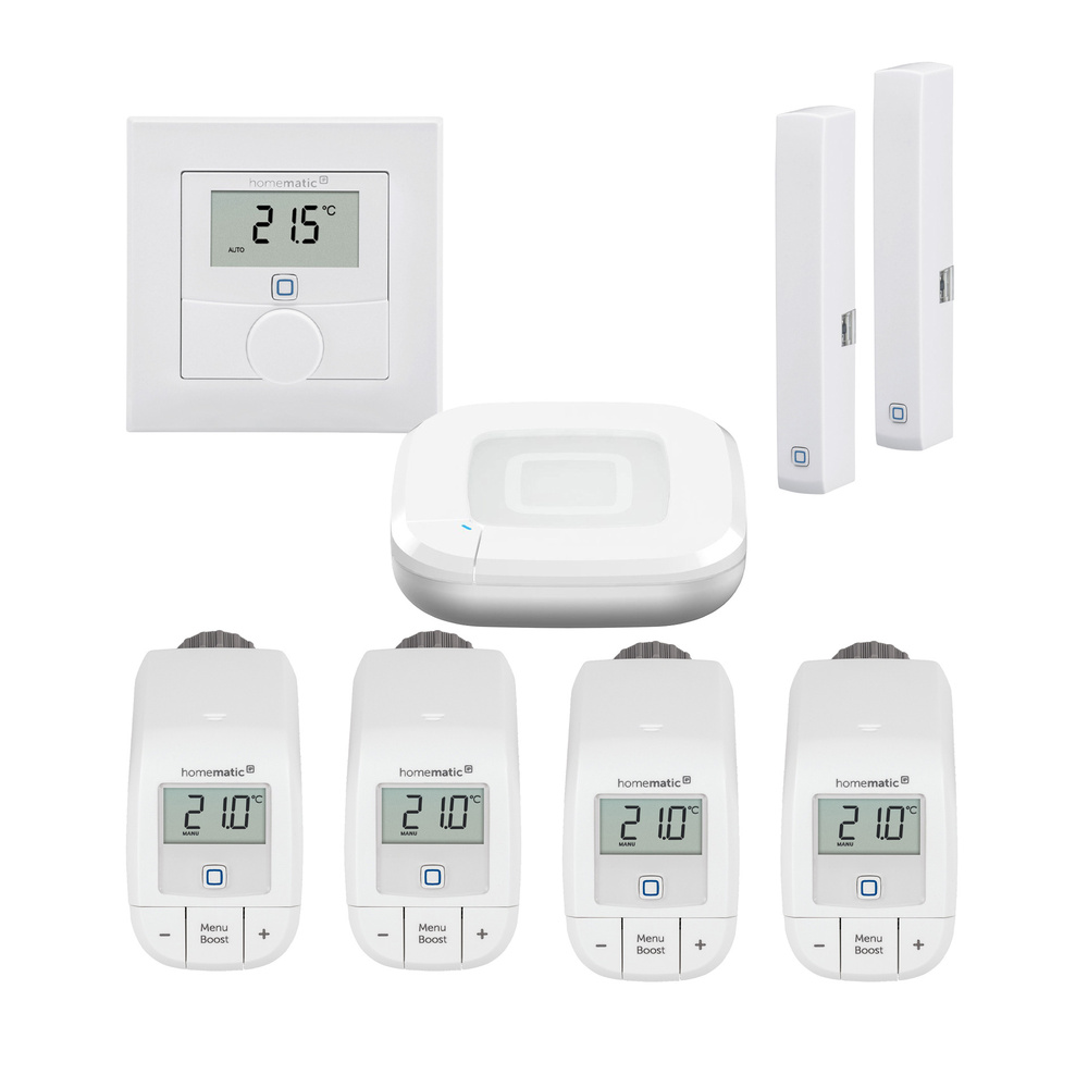 Homematic IP Set Raumklima mit HmIP-HAP2,  HmIP-WTH-1, 2x  HmIP-SWDO-2, 4x HmIP-eTRV-B