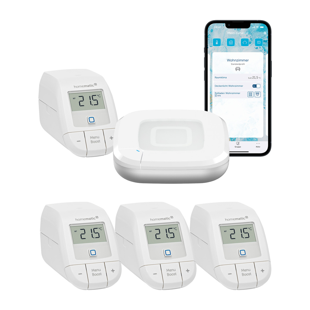 Homematic IP Smart Home Set Raumklima mit Access Point 2, 4 Heizkörperthermostate