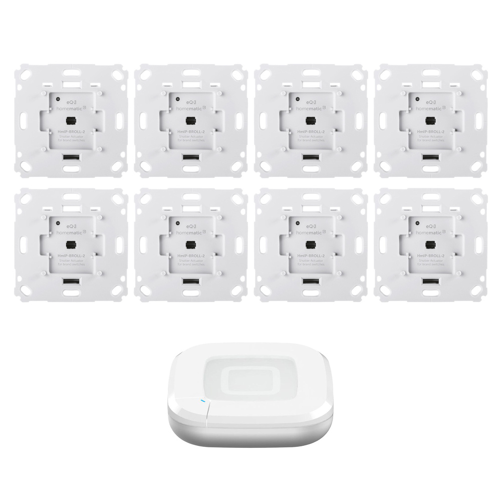 Homematic IP Smart Home Set Beschattung mit Access Point 2, 8 Rollladenaktoren für Markenschalter