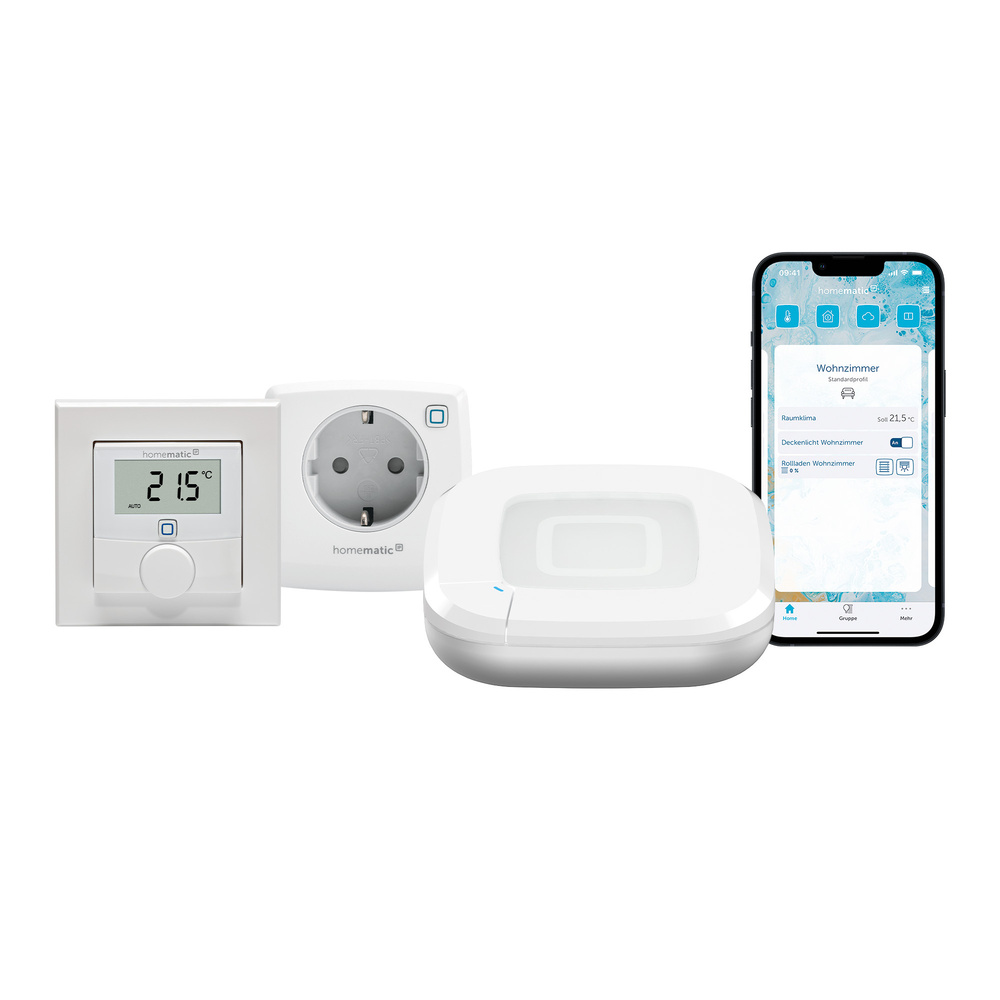 Homematic IP Smart Home Set Raumklima mit Access Point 2, Wandthermostat, Schalt-Messsteckdose
