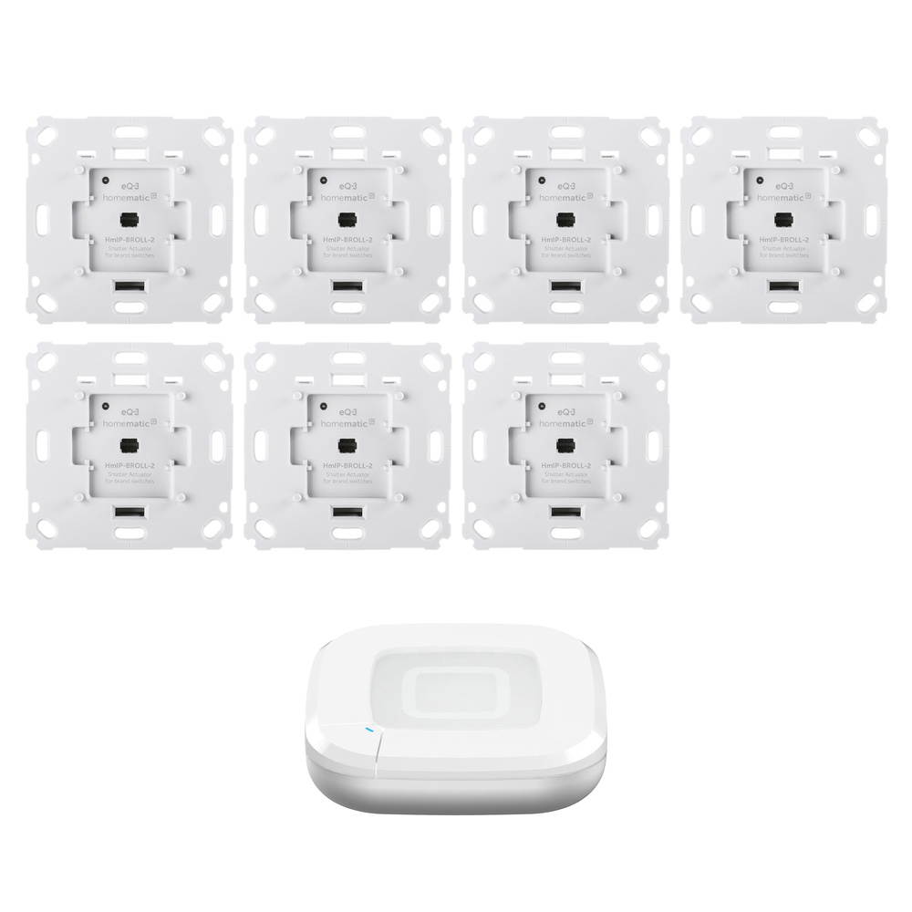 Homematic IP Smart Home Set Beschattung mit Access Point 2, 7 Rollladenaktoren für Markenschalter