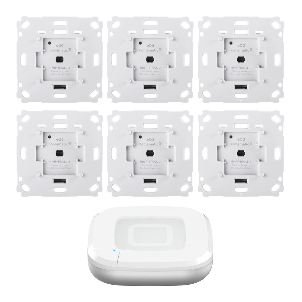 Homematic IP Smart Home Set Beschattung mit Access Point 2, 6 Rollladenaktoren für Markenschalter