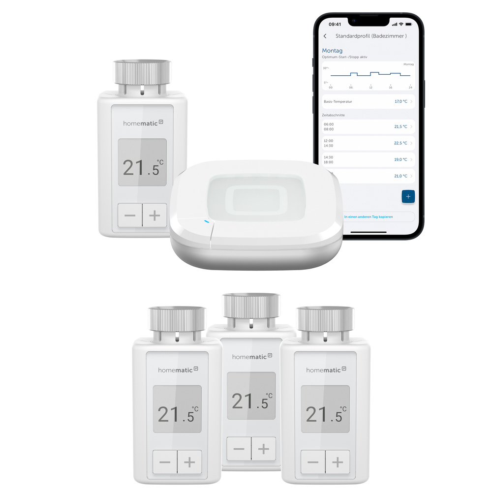 Homematic IP Smart Home Set Raumklima mit Access Point, 4 Heizkörperthermostate