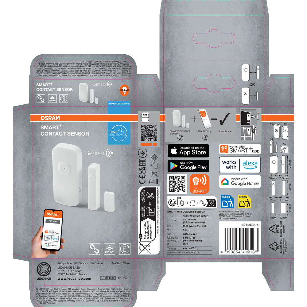 SMART+ Smart Home Tür-Fensterkontakt,  weiß, WLAN