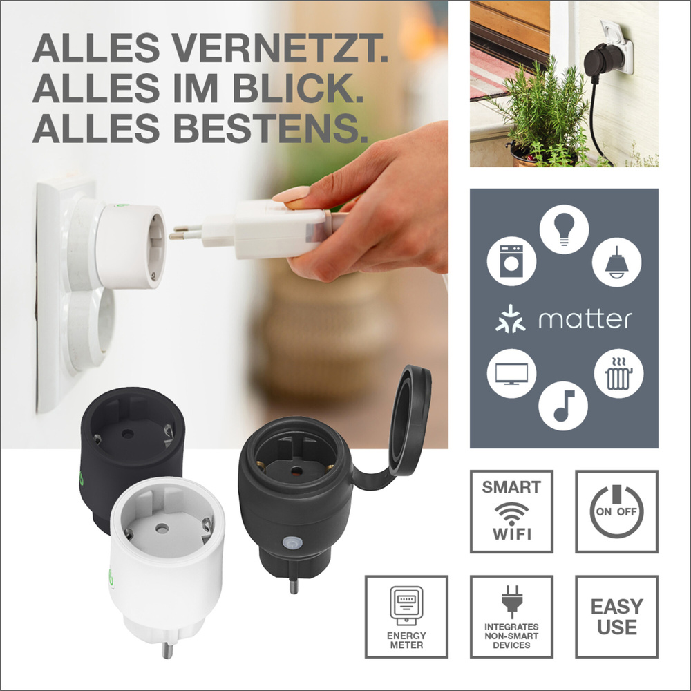 SMART+ Smart Home Outdoor Plug mit Energiemessung,  WLAN, Matter